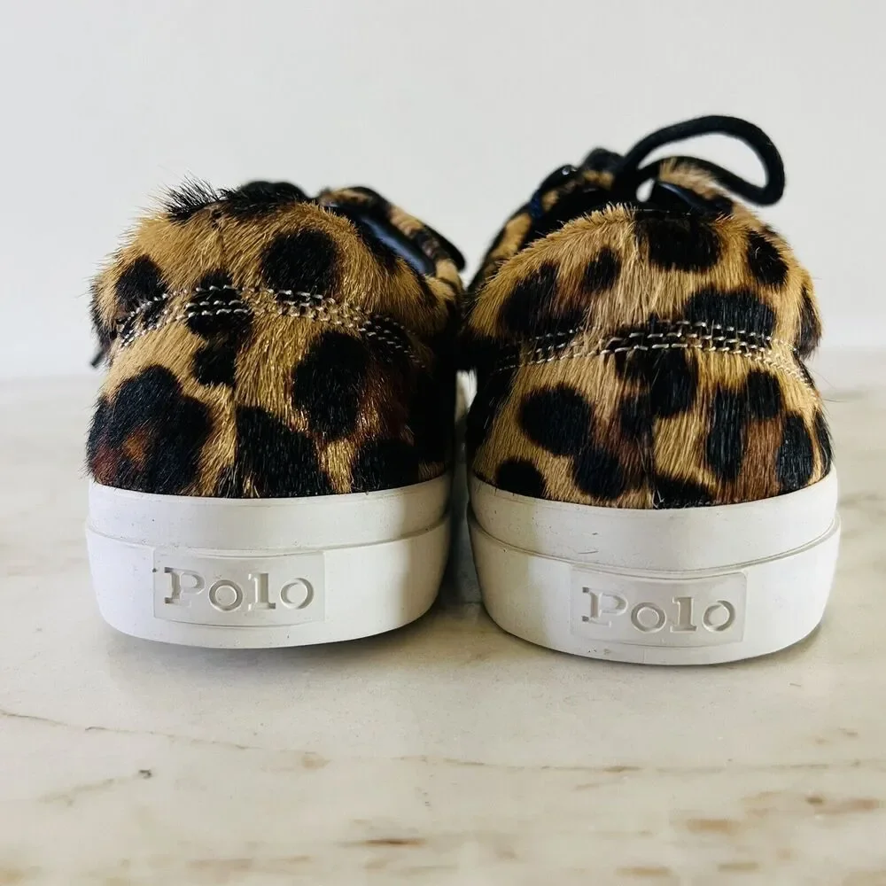 POLO RALPH LAUREN Bryn Brown Black Leopard Leather Sneakers - US 7.5